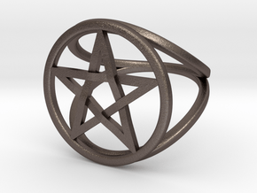 Pentacle ring - crossing in Polished Bronzed Silver Steel: 7.5 / 55.5