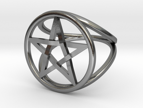Pentacle ring - crossing in Polished Silver: 7.5 / 55.5