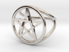 Pentacle ring - crossing in Rhodium Plated Brass: 7.5 / 55.5