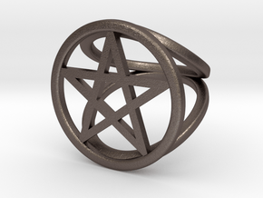 Pentacle ring in Polished Bronzed Silver Steel: 2 / 41.5