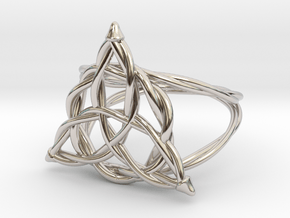 Woven triquetra ring in Rhodium Plated Brass: 6 / 51.5