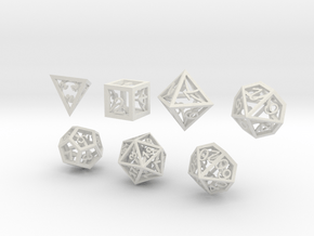 Open Hollow Polyhedral Dice Set in White Natural Versatile Plastic