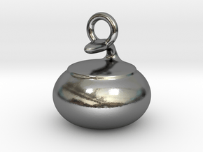 Curling Stone Pendant in Polished Silver