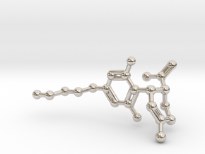 Cannabidiol (CBD, Cannabis) Pendant Keychain in Rhodium Plated Brass