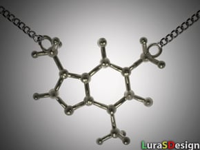Caffeine Molecule Necklace in Polished Bronzed Silver Steel