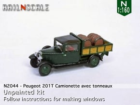 Peugeot 201 T Camionnette avec tonneaux (N 1:160) in Smooth Fine Detail Plastic