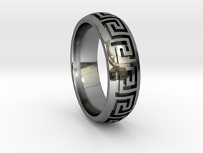 Greek Pattern Ring 01 in Fine Detail Polished Silver
