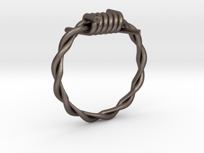 Barbed wire ring in Polished Bronzed Silver Steel