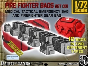 1/72 Med Tac Emerg-Firefight Gear Bag Set001 in Tan Fine Detail Plastic