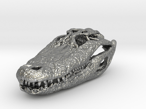 Alligator Skull pendant in Natural Silver