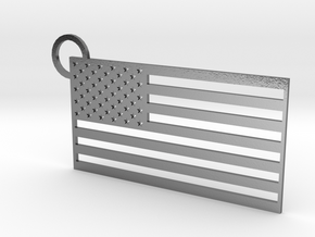 USA Flag Keychain in Polished Silver