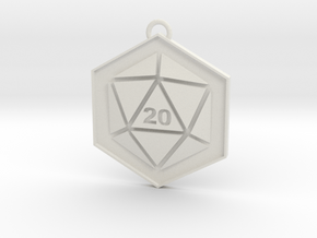 D20 Keychain or Necklace Pendant in White Natural Versatile Plastic