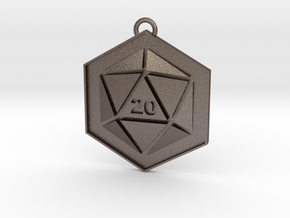 D20 Keychain or Necklace Pendant in Polished Bronzed Silver Steel