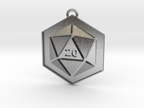 D20 Keychain or Necklace Pendant in Natural Silver