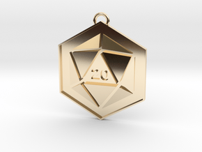 D20 Keychain or Necklace Pendant in 14k Gold Plated Brass
