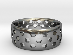 Hex Cutout Ring in Polished Silver: 6 / 51.5
