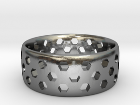 Hex Cutout Ring in Polished Silver: 7 / 54