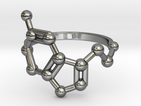 Serotonin (Happiness) Molecule Ring in Polished Silver: 6.5 / 52.75