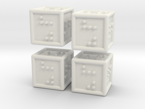 4 Braille Six-sided Dice Set in White Natural Versatile Plastic