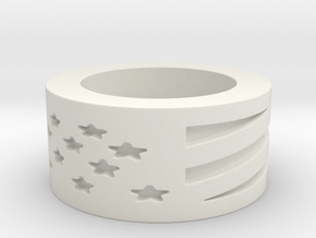 USA Flag Ring, Height 8 mm in White Natural Versatile Plastic
