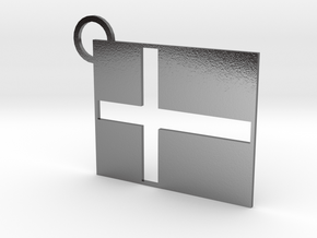 Denmark Flag Keychain in Polished Silver