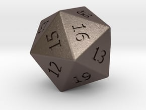 Lucky D20 in Polished Bronzed Silver Steel