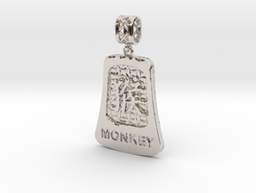 Chinese 12 animals pendant with bail - the monkey in Rhodium Plated Brass