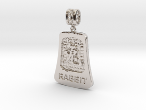 Chinese 12 animals pendant with bail - the rabbit in Rhodium Plated Brass