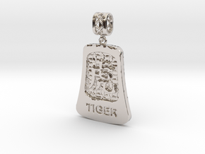 Chinese 12 animals pendant with bail - the tiger in Rhodium Plated Brass