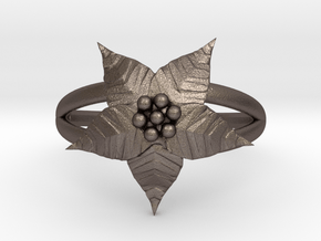 Poinsettia - The Ring of December  in Polished Bronzed Silver Steel