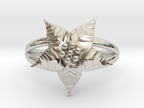 Poinsettia - The Ring of December  in Rhodium Plated Brass