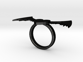Winged Heart Ring in Matte Black Steel