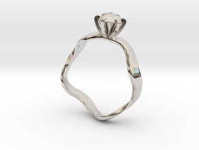 waved engagement ring in Rhodium Plated Brass: 6 / 51.5