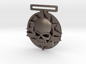 Small Tournament Medal : Blank Halo Skull  in Polished Bronzed Silver Steel