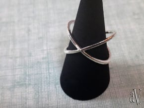 Line Double Circle Ring in Natural Silver: 8 / 56.75
