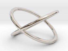 Line Double Circle Ring in Rhodium Plated Brass: 4 / 46.5
