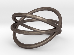 Line Triple Circle Ring in Polished Bronzed Silver Steel: 4 / 46.5
