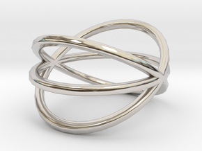 Line Triple Circle Ring in Rhodium Plated Brass: 4 / 46.5