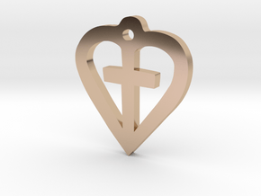 Heart shaped cross pendant in 14k Rose Gold Plated Brass: 15mm