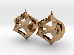 Twisted Cube Earrings in Polished Brass
