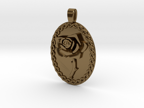 Bleeding Rose Oval Pendant in Polished Bronze