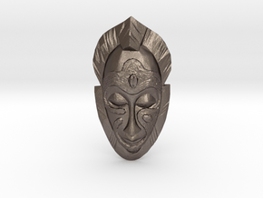 African Mask - Room Decoration in Polished Bronzed Silver Steel: Medium