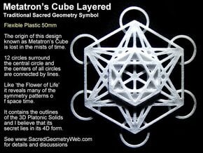 Metatrons Cube Layered 50mm in White Natural Versatile Plastic