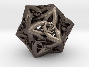 Celtic D20 - small (18mm) in Polished Bronzed Silver Steel