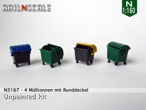 4 Müllcontainer mit Runddeckel (N 1:160) in Smooth Fine Detail Plastic