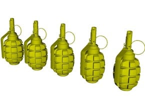 1/10 scale F-1 Soviet hand grenades x 5 in Clear Ultra Fine Detail Plastic