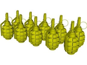 1/10 scale F-1 Soviet hand grenades x 10 in Clear Ultra Fine Detail Plastic