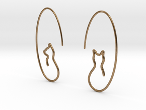 Single Line Cats Earrings in Natural Brass