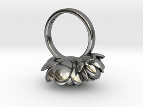 Lotus Ring  in Fine Detail Polished Silver: Medium