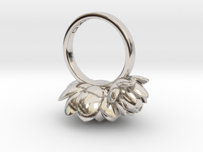 Lotus Ring  in Rhodium Plated Brass: Medium